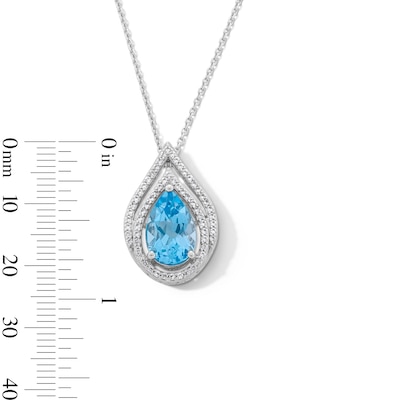 Pear-Shaped Swiss Blue Topaz and White Lab-Created Sapphire Double Frame Pendant in Sterling Silver