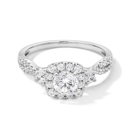 1.00 CT. T.W. Certified Lab-Created Diamond Cushion Frame Twist Shank Engagement Ring in 10K White Gold (F/SI2)