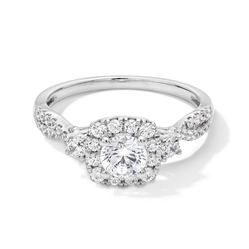 Main Image 1 of 1.00 CT. T.W. Certified Lab-Created Diamond Cushion Frame Twist Shank Engagement Ring in 10K White Gold (F/SI2)