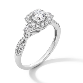 1.00 CT. T.W. Certified Lab-Created Diamond Cushion Frame Twist Shank Engagement Ring in 10K White Gold (F/SI2)