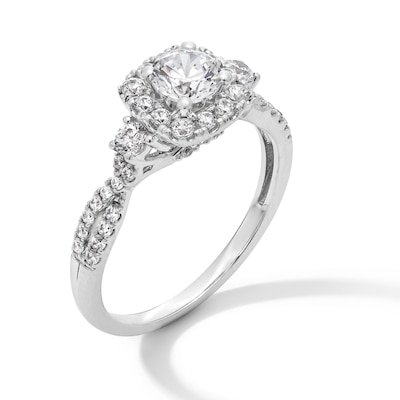 1.00 CT. T.W. Certified Lab-Created Diamond Cushion Frame Twist Shank Engagement Ring in 10K White Gold (F/SI2)