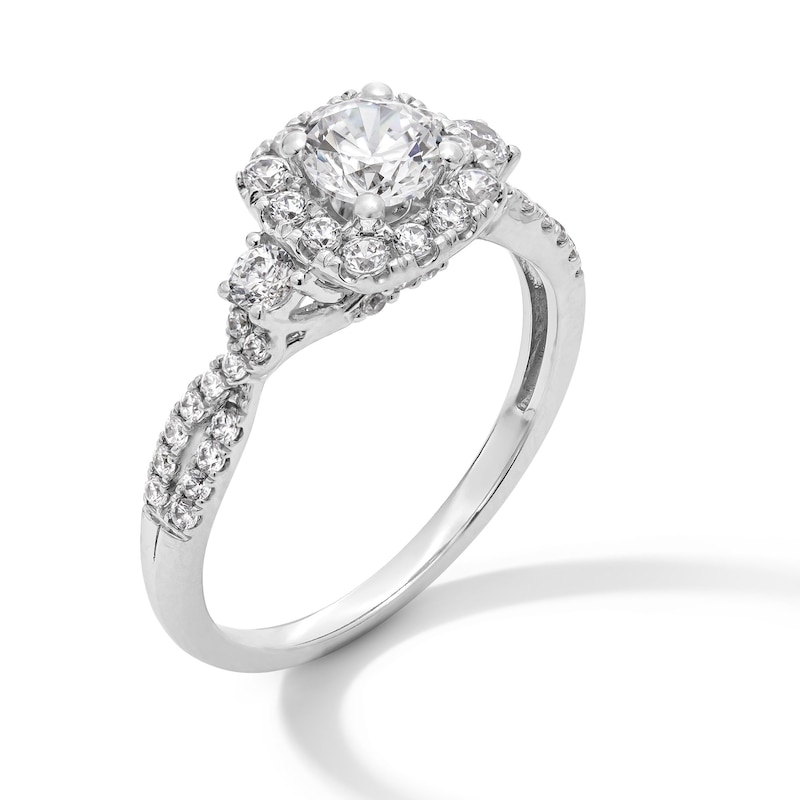 Main Image 3 of 1.00 CT. T.W. Certified Lab-Created Diamond Cushion Frame Twist Shank Engagement Ring in 10K White Gold (F/SI2)