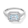 Thumbnail Image 1 of Sideways Emerald-Cut Blue Aquamarine and White Lab-Created Sapphire Frame Ring in Sterling Silver