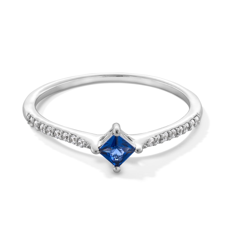 Tilted Princess-Cut Blue and White Lab-Created Sapphire Ring in 10K White Gold