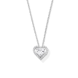 6.0mm Heart-Shaped White Lab-Created Sapphire Frame Pendant in Sterling Silver