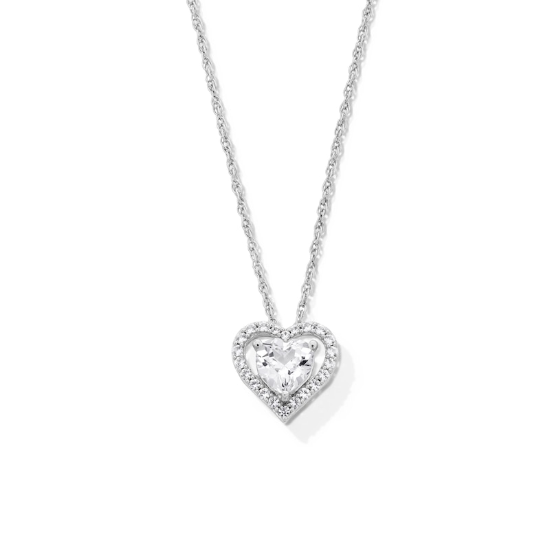 Main Image 1 of 6.0mm Heart-Shaped White Lab-Created Sapphire Frame Pendant in Sterling Silver