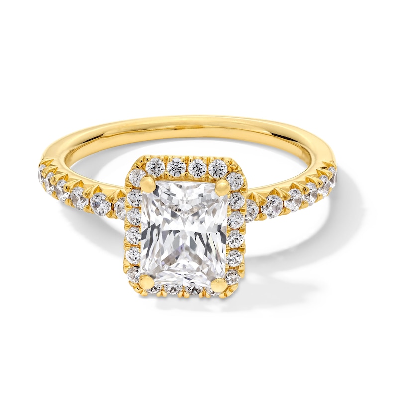 Main Image 1 of 1.95 CT. T.W. Radiant-Cut Certified Lab-Created Diamond Frame Engagement Ring in 14K Gold (F/VS2)