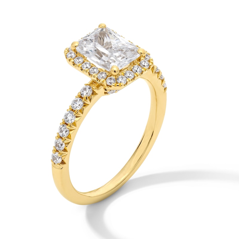 Main Image 3 of 1.95 CT. T.W. Radiant-Cut Certified Lab-Created Diamond Frame Engagement Ring in 14K Gold (F/VS2)