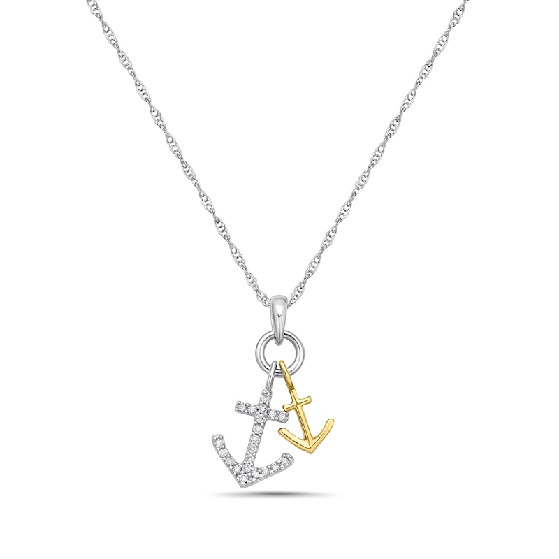 Main Image 1 of 0.085 CT. T.W. Diamond Anchors Double Charm Pendant in 10K Two-Tone Gold