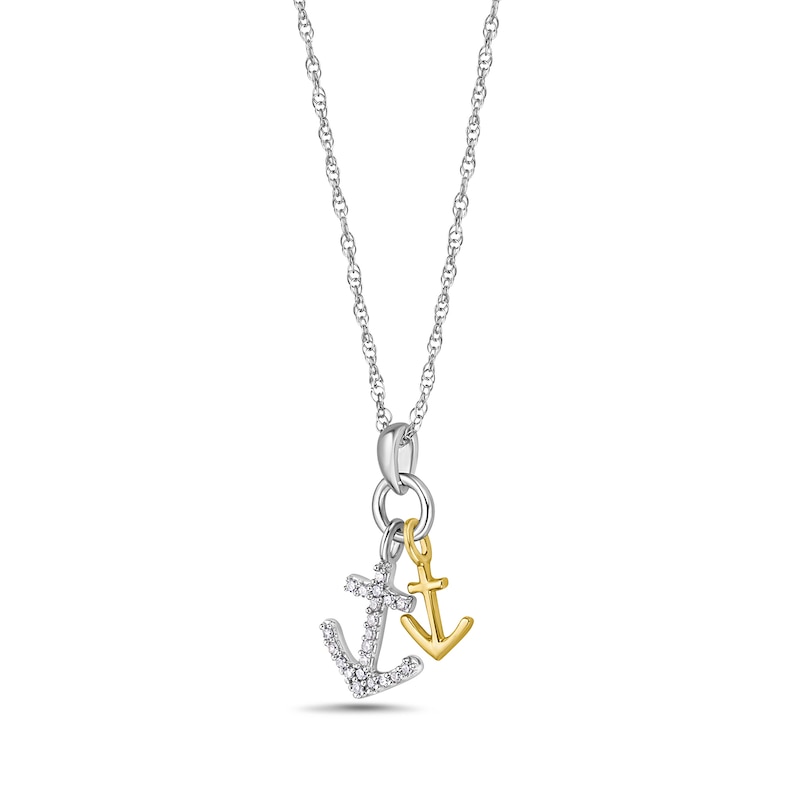 Main Image 2 of 0.085 CT. T.W. Diamond Anchors Double Charm Pendant in 10K Two-Tone Gold