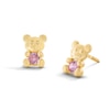 Child’s Pink Cubic Zirconia Teddy Bear Stud Earrings in Solid 14K Gold