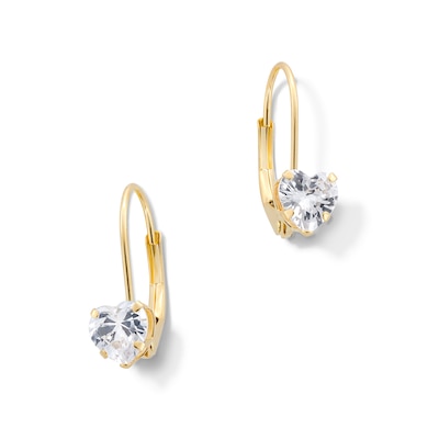 Child’s 5.0mm Heart-Shaped Cubic Zirconia Solitaire Drop Earrings in Solid 14K Gold