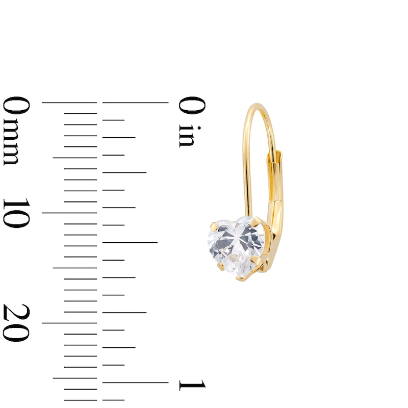 Child’s 5.0mm Heart-Shaped Cubic Zirconia Solitaire Drop Earrings in Solid 14K Gold