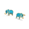 Child's Turquoise and Black Enamel Elephant Stud Earrings in Solid 14K Gold