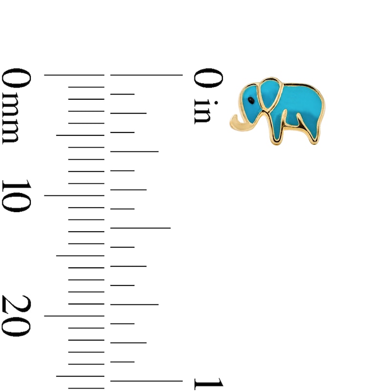 Child's Turquoise and Black Enamel Elephant Stud Earrings in Solid 14K Gold