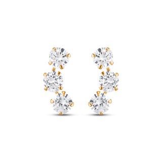 Child’s Cubic Zirconia Curved Three Stone Stud Earrings in Solid 14K Gold