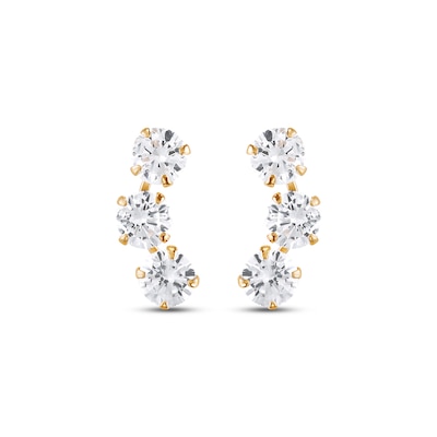 Child’s Cubic Zirconia Curved Three Stone Stud Earrings in Solid 14K Gold