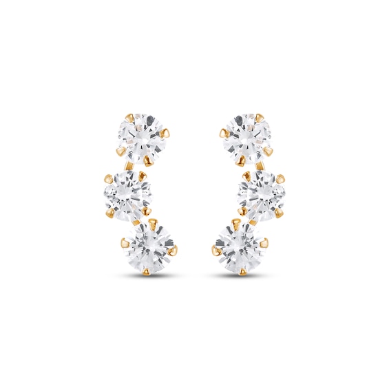 Child’s Cubic Zirconia Curved Three Stone Stud Earrings in Solid 14K Gold