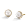 Child’s 4.0mm Button Freshwater Cultured Pearl and Cubic Zirconia Frame Stud Earrings in Solid 14K Gold