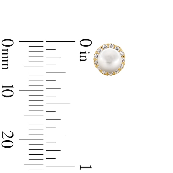 Child’s 4.0mm Button Freshwater Cultured Pearl and Cubic Zirconia Frame Stud Earrings in Solid 14K Gold