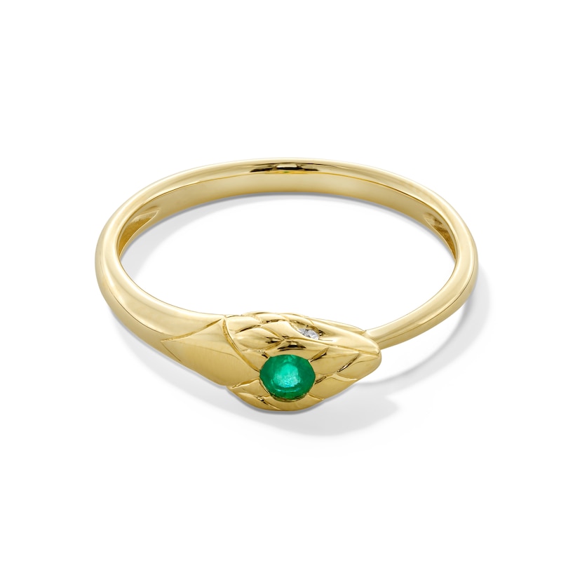 Emerald and Diamond Accent Textured Snake Ring in 10K Gold