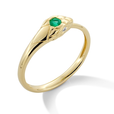 Emerald and Diamond Accent Textured Snake Ring in 10K Gold