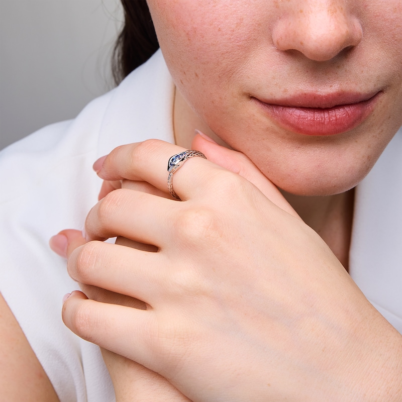 Blue Sapphire and Diamond Accent Textured Snake Ring in 10K White Gold