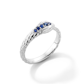 Blue Sapphire and Diamond Accent Textured Snake Ring in 10K White Gold