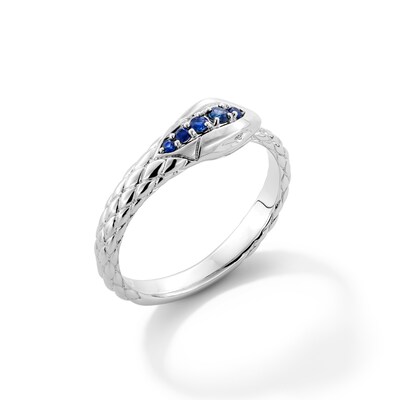 Blue Sapphire and Diamond Accent Textured Snake Ring in 10K White Gold