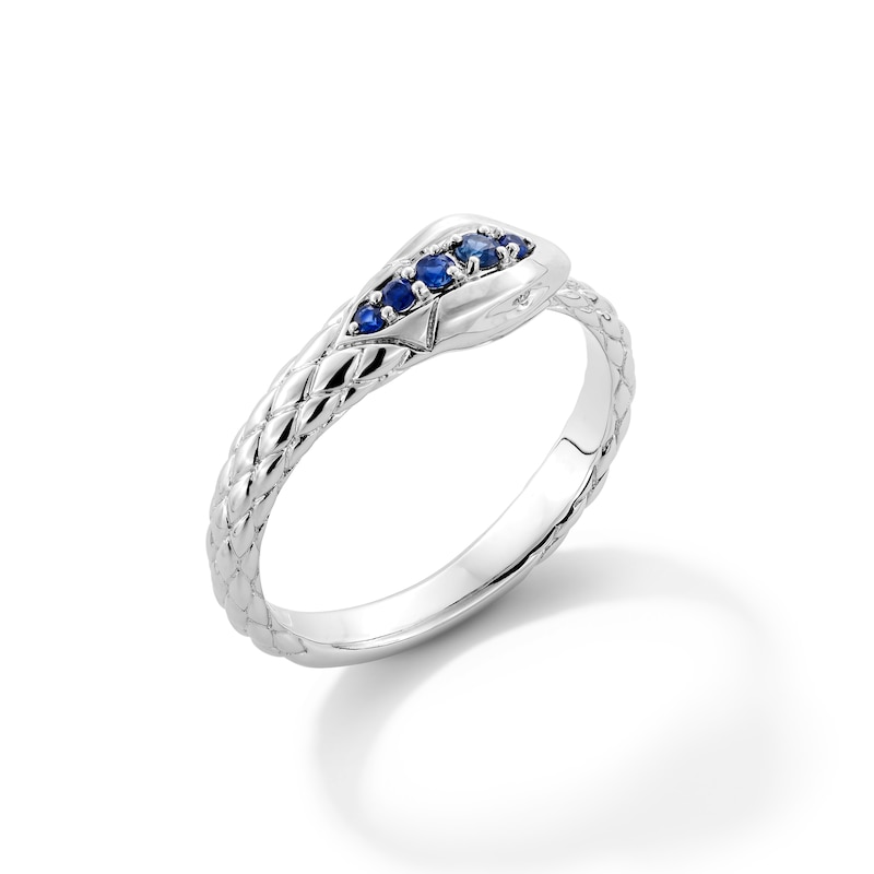 Main Image 2 of Blue Sapphire and Diamond Accent Textured Snake Ring in 10K White Gold