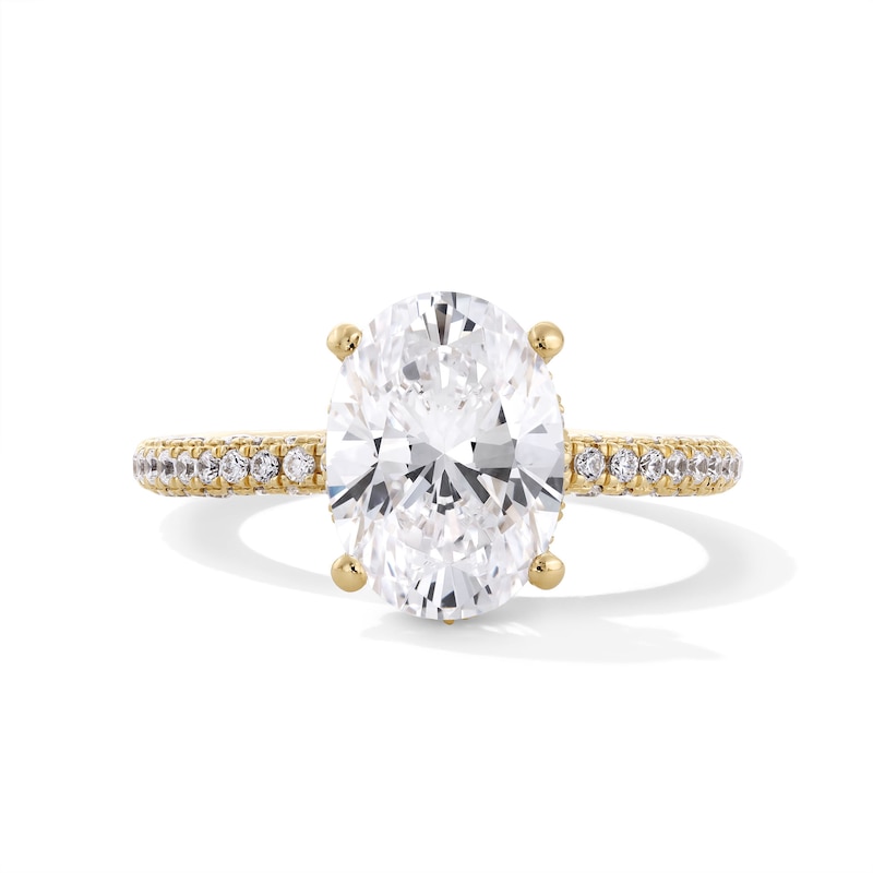 Main Image 1 of Emmy London 3.60 CT. T.W. Oval Certified Lab-Created Diamond Engagement Ring in 18K Gold (F/VS2)