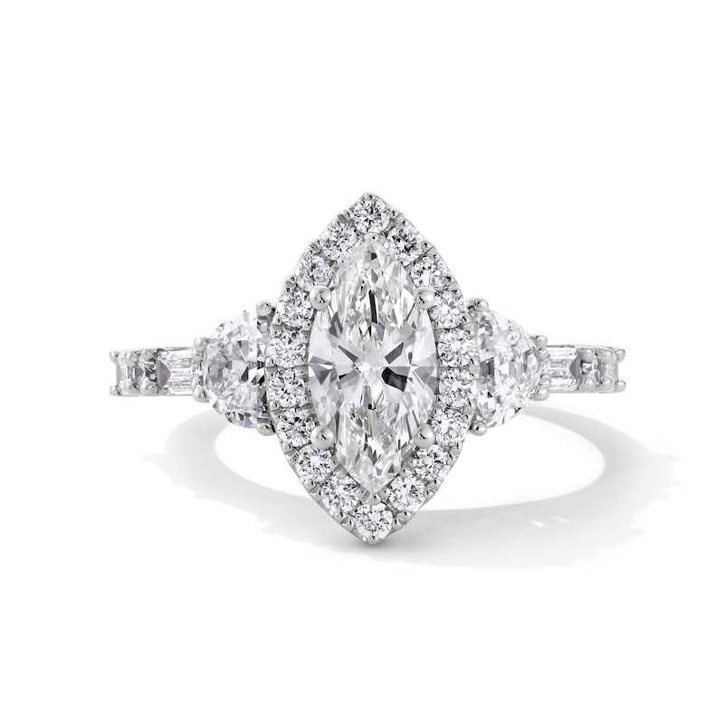 Main Image 1 of Emmy London 2.30 CT. T.W. Marquise-Cut Certified Lab-Created Diamond Frame Engagement Ring in 18K White Gold (F/VS2)