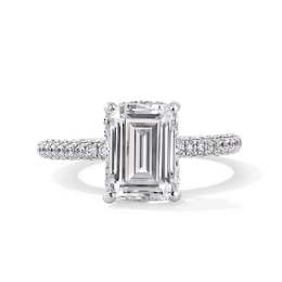 Emmy London 3.60 CT. T.W. Emerald-Cut Certified Lab-Created Diamond Engagement in 18K White Gold (F/VS2)