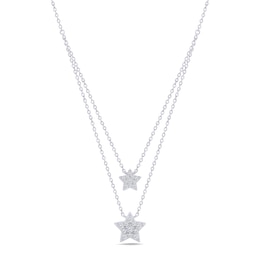 0.18 CT. T.W. Diamond Stars Double Strand Necklace in Sterling Silver