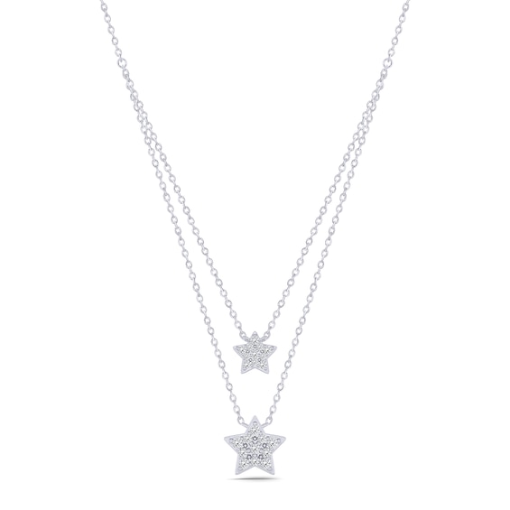 0.18 CT. T.W. Diamond Stars Double Strand Necklace in Sterling Silver