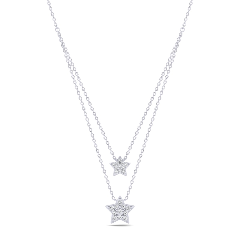 0.18 CT. T.W. Diamond Stars Double Strand Necklace in Sterling Silver