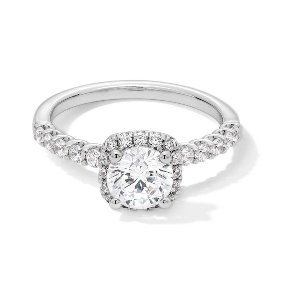 1.50 CT. T.W. Certified Lab-Created Diamond Cushion Frame Engagement Ring in 14K Gold (F/VS2