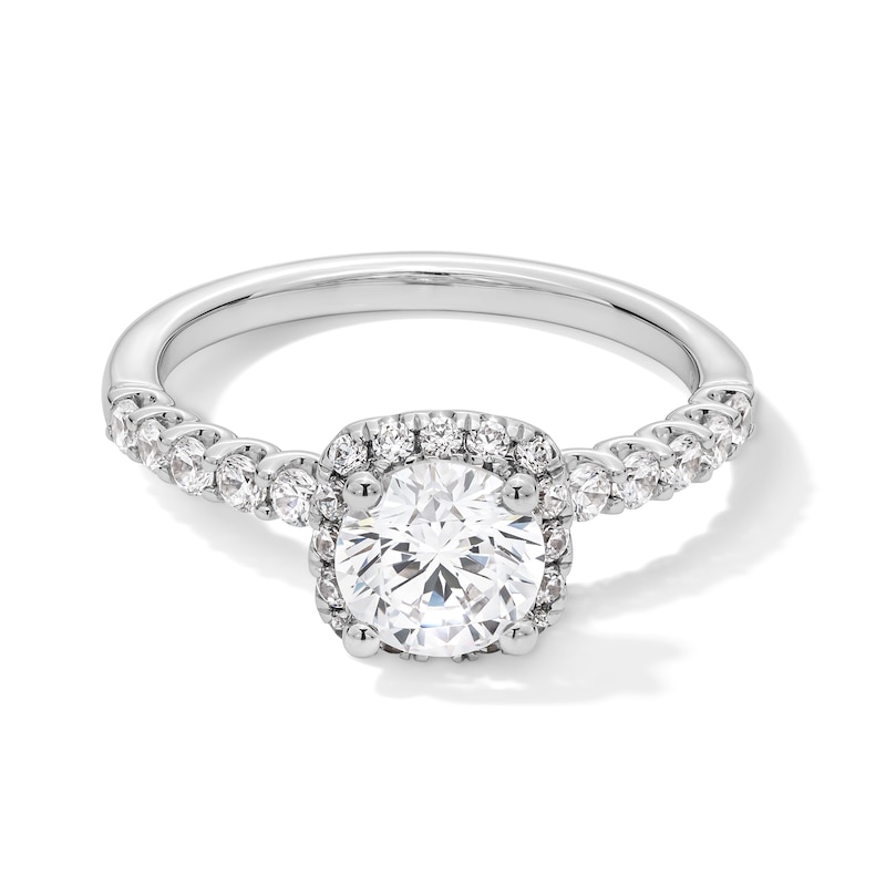 Main Image 1 of 1.50 CT. T.W. Certified Lab-Created Diamond Cushion Frame Engagement Ring in 14K White Gold (F/VS2)