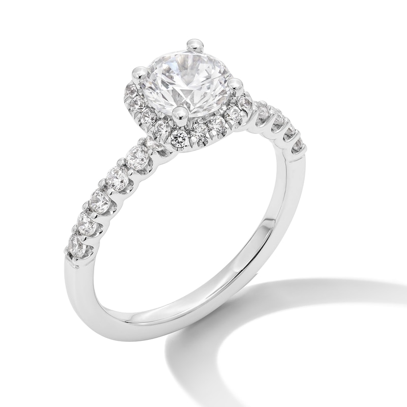 1.50 CT. T.W. Certified Lab-Created Diamond Cushion Frame Engagement Ring in 14K Gold (F/VS2