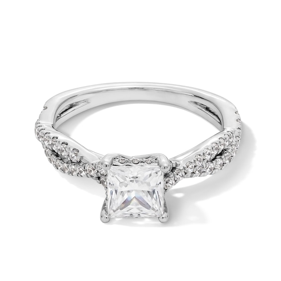 1.40 CT. T.W. Princess-Cut Certified Lab-Created Diamond Twist Shank Engagement Ring in 14K White Gold (F/VS2)