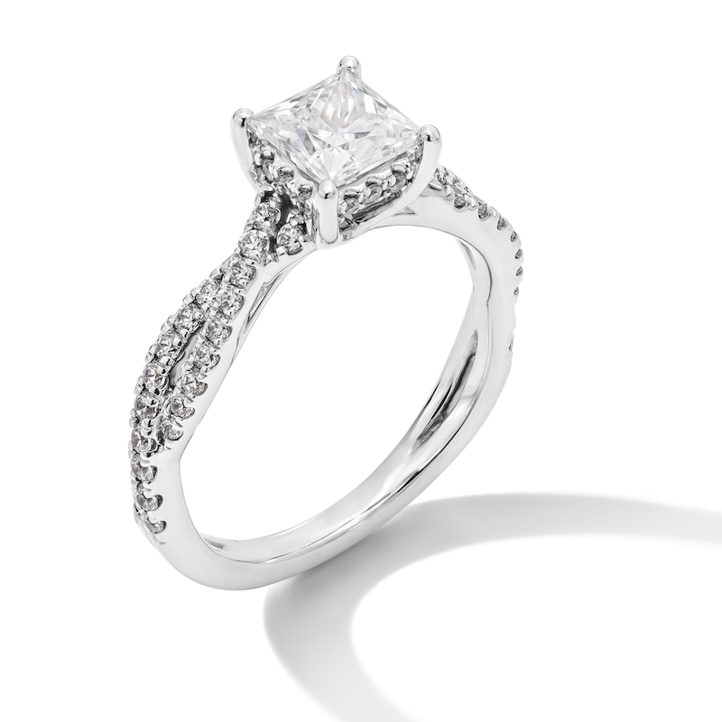 Main Image 3 of 1.40 CT. T.W. Princess-Cut Certified Lab-Created Diamond Twist Shank Engagement Ring in 14K White Gold (F/VS2)