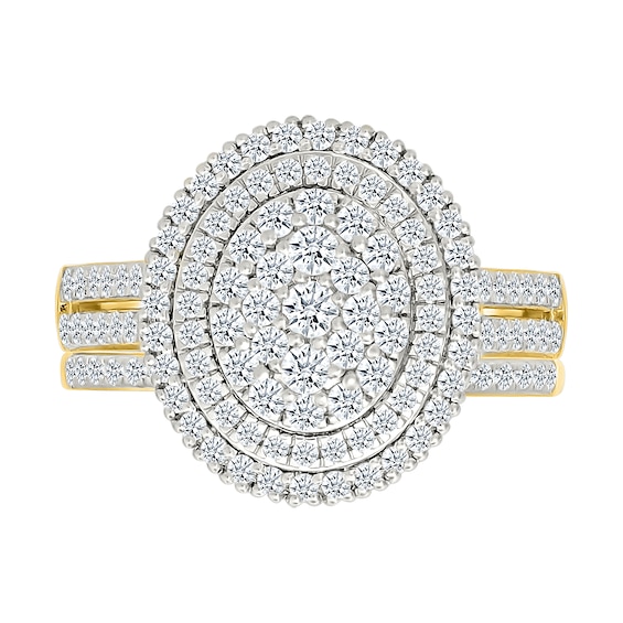 0.95 CT. T.W. Oval-Shaped Multi-Diamond Double Frame Double Row Bridal Set in 10K Gold