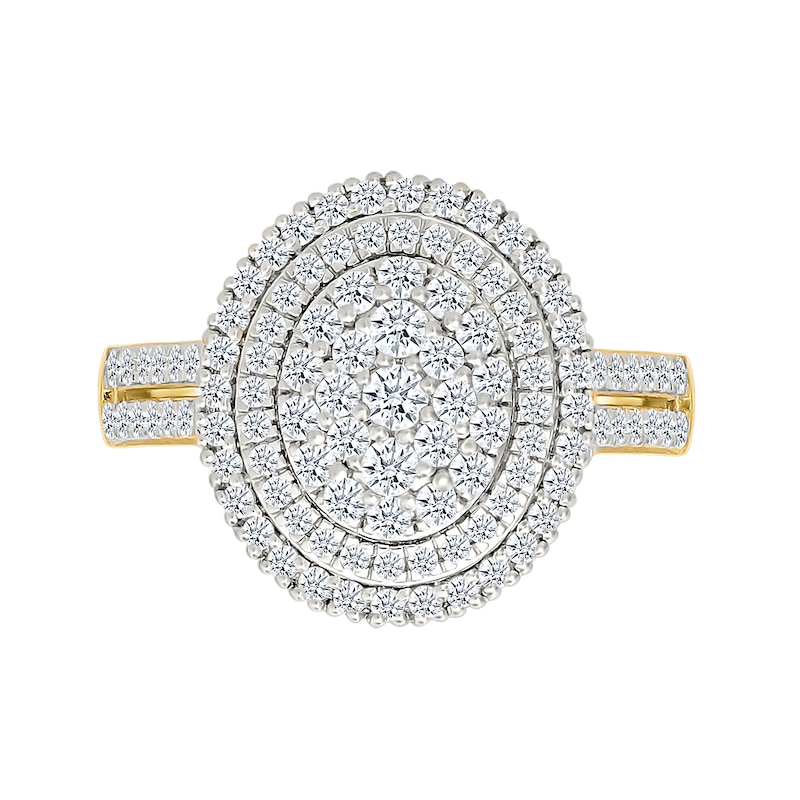 0.95 CT. T.W. Oval-Shaped Multi-Diamond Double Frame Double Row Bridal Set in 10K Gold