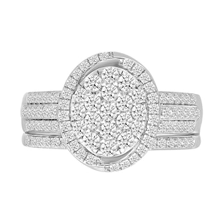 CT. T.W. Oval-Shaped Multi-Diamond Swirl Frame Triple Row Bridal Set in 10K Gold