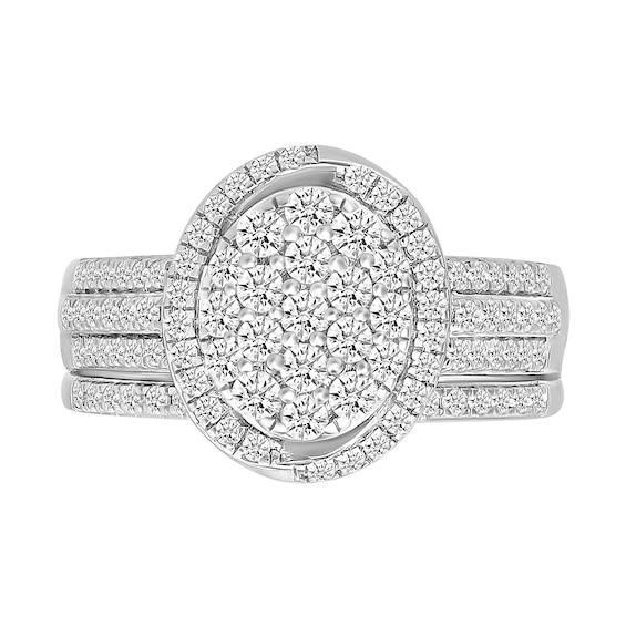 CT. T.W. Oval-Shaped Multi-Diamond Swirl Frame Triple Row Bridal Set in 10K Gold