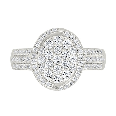 CT. T.W. Oval-Shaped Multi-Diamond Swirl Frame Triple Row Bridal Set in 10K Gold