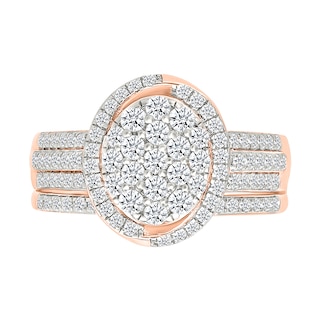 CT. T.W. Oval-Shaped Multi-Diamond Swirl Frame Triple Row Bridal Set in 10K Rose Gold