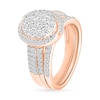 CT. T.W. Oval-Shaped Multi-Diamond Swirl Frame Triple Row Bridal Set in 10K Rose Gold