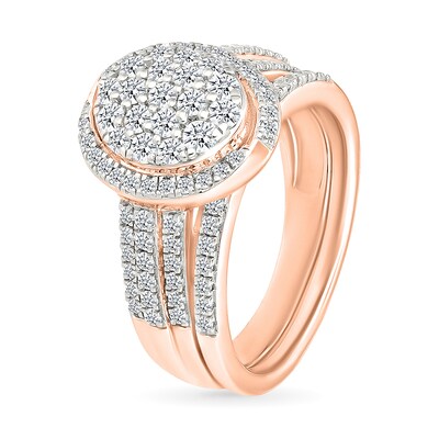 CT. T.W. Oval-Shaped Multi-Diamond Swirl Frame Triple Row Bridal Set in 10K Rose Gold