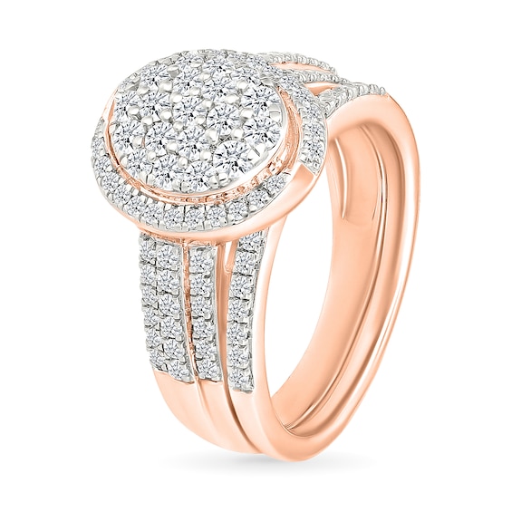 CT. T.W. Oval-Shaped Multi-Diamond Swirl Frame Triple Row Bridal Set in 10K Rose Gold